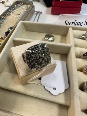 Sterling Silver Marcasite Square Statement Ring in Silver Size 8